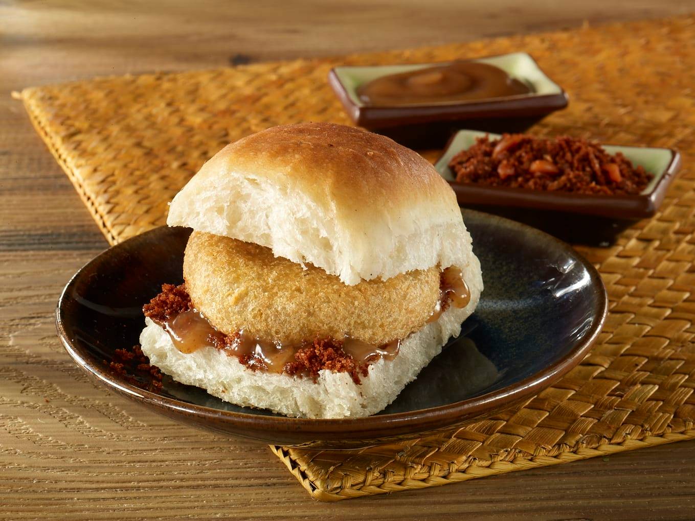 Classic Mumbai vada pav with spicy chutney and potato patty