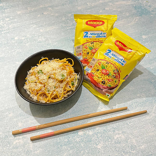 Maggi noodles packets and bowl