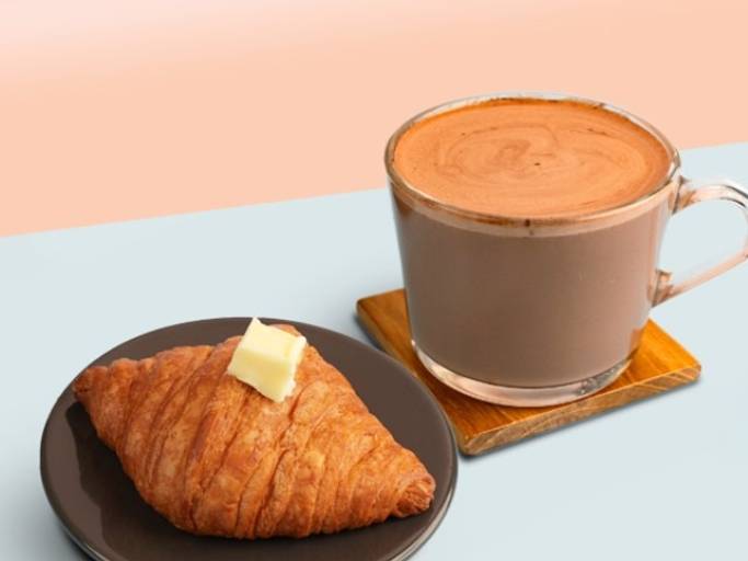 Hot Chocolate (R) + Butter Croissant