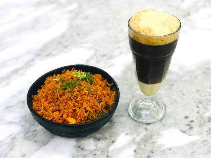 Schezwan Fried Rice (Veg) & Iced Shaken Bombon