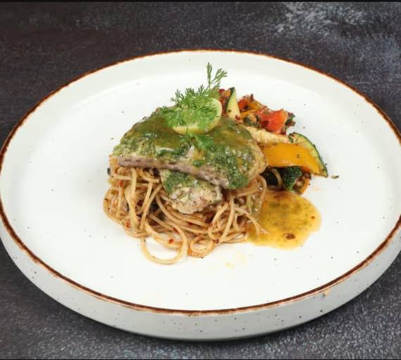 Fish Steak with Red Pepper Sauce