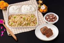 Sabudana Khichdi Meal with Kuttu Paneer Pakoda & Rajgira Halwa