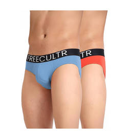 Men's Anti Bacterial Cotton Brief, (Coral,Shadow Blue) - M