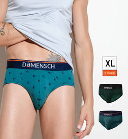 Mix Deo-Cotton Printed Brief Physical Forest Biome Check & Mate Teal (Pack of 2) - XL