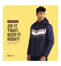 Blue Men Winter Jacket (Polyester) - XL