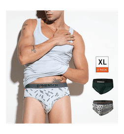 Men Brief (Cotton, Pack of 2), Grey, Green - M