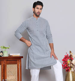 Mens Kurta Cotton 626Grey - M