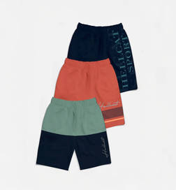 Pack of 3 Trendy Typographic Printed Mid Rise Shorts for Boys (HFT-3HS23-CSG_SA_NA3) - Sea Green/Orange/Navy Blue