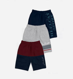 Pack of 3 Trendy Typographic Printed Mid Rise Shorts for Boys (HFT-3HS23-CBU_GM2_NA3) - Burgundy/Grey Melange/Navy Blue