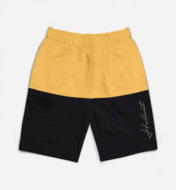 Black Trendy Typographic Printed Mid Rise Shorts for Boys (HFT-HS23-CMU) - Mustard