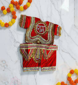 Mad Over Red Print Kids Hanuman Costume (9-12 Years, Short Sleeve) (Dussehra, Ramleela specials)