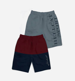 Trendy Typographic Printed Mid Rise Shorts for Boys (HFT-2HS23-CBU_NA3) - Burgundy/Navy Blue