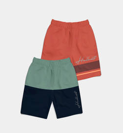 Trendy Typographic Printed Mid Rise Shorts for Boys (HFT-2HS23-CSG_SA) - Sea Green/Orange