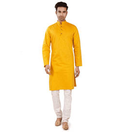 Yellow Men Long Kurta (Cotton Long Sleeve) - L