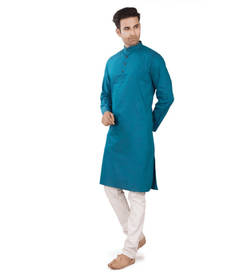 Teal Men Long Kurta (Cotton, Long Sleeve) - M