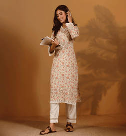 Women Floral Prnted Straight Kurta Cotton-VKUR1909 - M