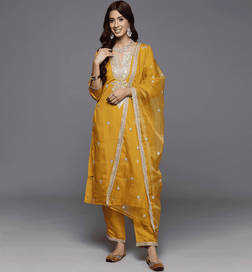 Embroidered Straight Kurta Trousers With Dupatta Set (KH9MT7416) - S