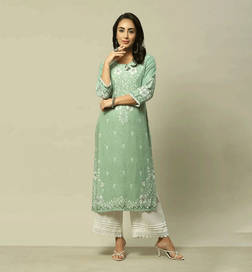 Women Green Liva Straight Printed Kurta
