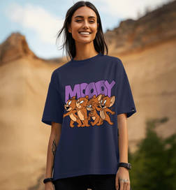 Official Tom & Jerry Merchandise Women's Moody Jerry Graphic Printed Oversized T-shirt