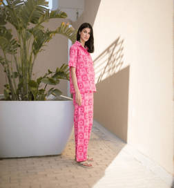 Shirt Collar Pure Cotton Printed Co-ords Set for Women