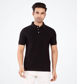 Men's Premium Compacted Cotton Polo Tshirt Black - S
