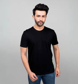 Unisex Cotton Lycra Solid Round Neck T Shirt Black - S