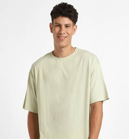 Oversized Solid Cotton T-Shirt Aloe Green - S