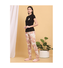 Women Solid Pyjama Set Black - S
