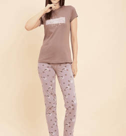 Women Printed Half Sleeves Pyjama Set Dark Lavender - XL