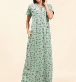 Women Printed Half Sleeves Night Dress Green - XL