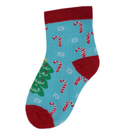 Kids Sky Blue Ankle Length Socks 6-8 Years Xmass Tree ( Bydks008 )