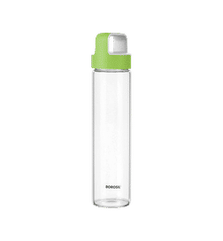 Neo Water Bottle with Husk Green Lid Borosilicate Glass Extreme Temperature Resistant For Hot Cold Water Milk Lassi Juice (550ml, Green)