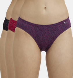 1410 Medium Coverage Super Combed Cotton Bikini With Concealed Waistband and StayFresh Treatment - Dark Prints (Pack of 3)
