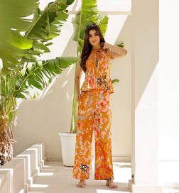 Orange Floral Printed Co -ords Set for Women - XL
