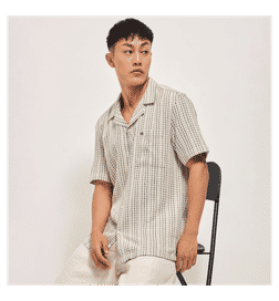 Cream Textured Striped Regular Fit Casual Shirt With A Cuban Collar - S