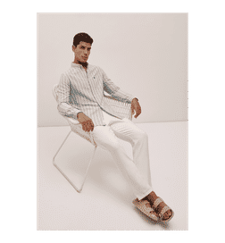 Men Grey & Pink Slim Fit Striped Casual Shirt - M