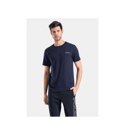 Men's Solid 100% Casual Short Sleeve Round-Neck T-shirt for Everyday Wear - Dark Blue - L