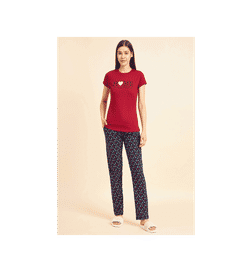 Women Printed Pyjama Set Salsa Red - M
