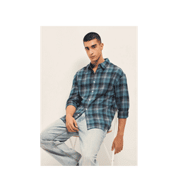 Men Teal Slim Fit Flannel Button -Down Casual Shirt - XL