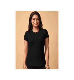Women Round Neck Half Sleeve T-Shirt Black - XL