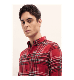 Red Checked Slim Fit Flannel Casual Shirt - S
