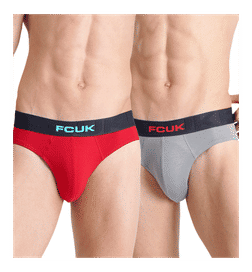 Men's Solid Cotton Stretch Regular Fit Brief - Dark Red, Dark Grey - S