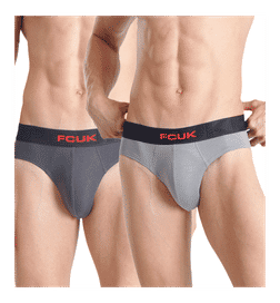 Men's Solid Cotton Stretch Regular Fit Brief - Dark Grey, Light Grey - L