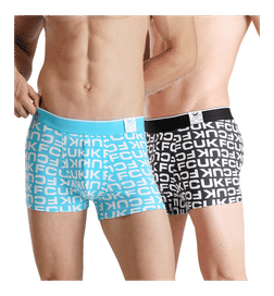 Men's Cotton Spandex Printed Regular Trunks - Black, Light Blue - XL