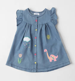 Baby Girls Animal Embroidered Denim A-Line Dress