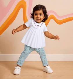 Short Sleeves Pure Cotton Top With Leggings