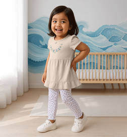 Short Sleeves Pure Cotton Top With Leggings