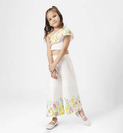 Printed One Shoulder Ruffles Pure Cotton Top With Trousers