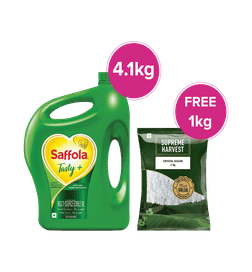 Tasty Refined Cooking Oil Blend Of Corn & Rice Bran Oil 4.1kg & Get Supreme Harvest Crystal Sugar 1kg Free