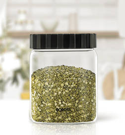 Endura Jar with PP Lid Borosilicate Glass Kitchen Storage Container For Storing Spices Dals Grains Rice (600ml, Transparent)